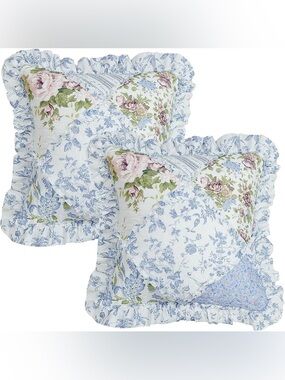 Brilliant Sunshine Blue Rose Patchwork Ruffle Pillowshams